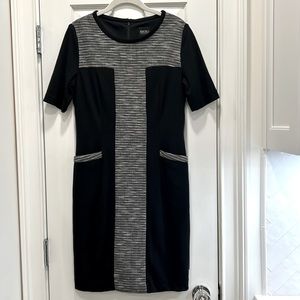 Bigio Black Knit Short Sleeve Dress with Checked Detail for Office sz.8